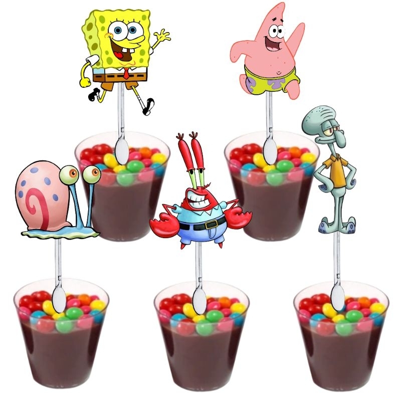 Colherzinhas com tags/topo para doces/docinhos Bob Esponja 50 unidades em Oferta na Shopee