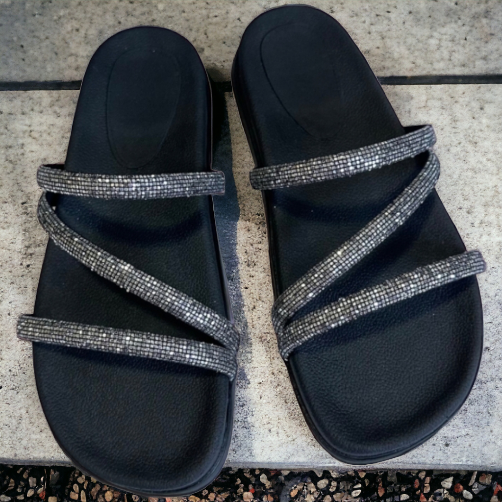 Papete Birken Feminina de Manta Strass Sandalia Rasteirinha Glitter Queridinha do Brasil Luxo Tendencia