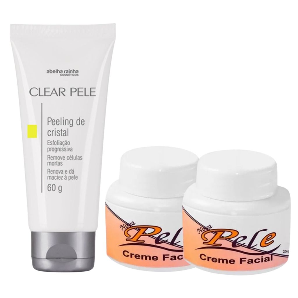 Kit Cuidado Facial: 1 Peeling de Cristal Clear Pele + 2 Creme Facial Nova Pele