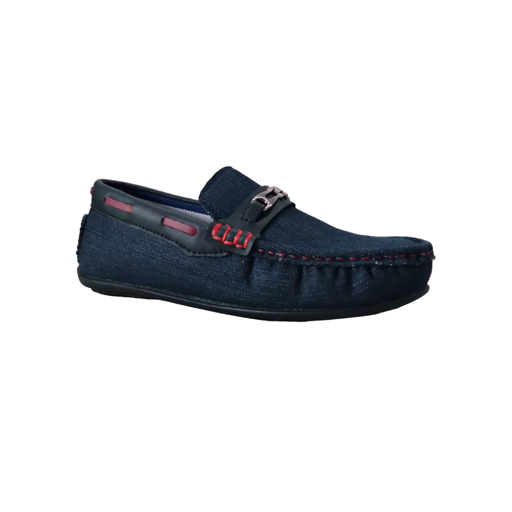 Mocassim Infantil Masculino tipo Dock-Sider  Lona Jeans Escuro Sola Borracha Conforto para os pés