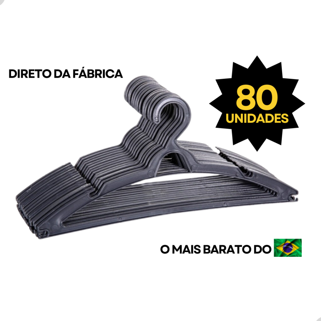Cabide Adulto Preto kit Cabides Reforçado Organizar Roupas