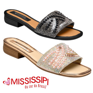 Tamanco Rasteira Mississipi Original Feminino Casual Pedrarias Rasteirinha Calce Facil Slide Detalhes Conforto Dia A Dia Lancamento