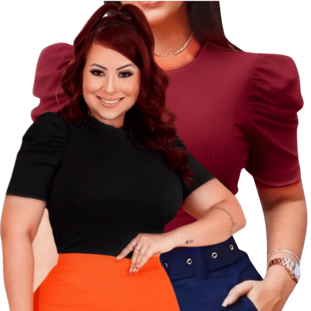 Kit 2 Blusa Feminina Manga Bufante Curta Princesa Casual Moda Evangelica Malha Canelada Social Elegante