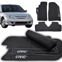 Kit Tapete Borracha Para Honda Civic 2001 2002 2003 2004 2005 2006 Personalizado 3 Peças Preto