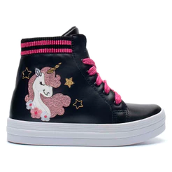 Tênis Infantil Menina Fashion Unicórnio Glitter Cano Alto Confortável