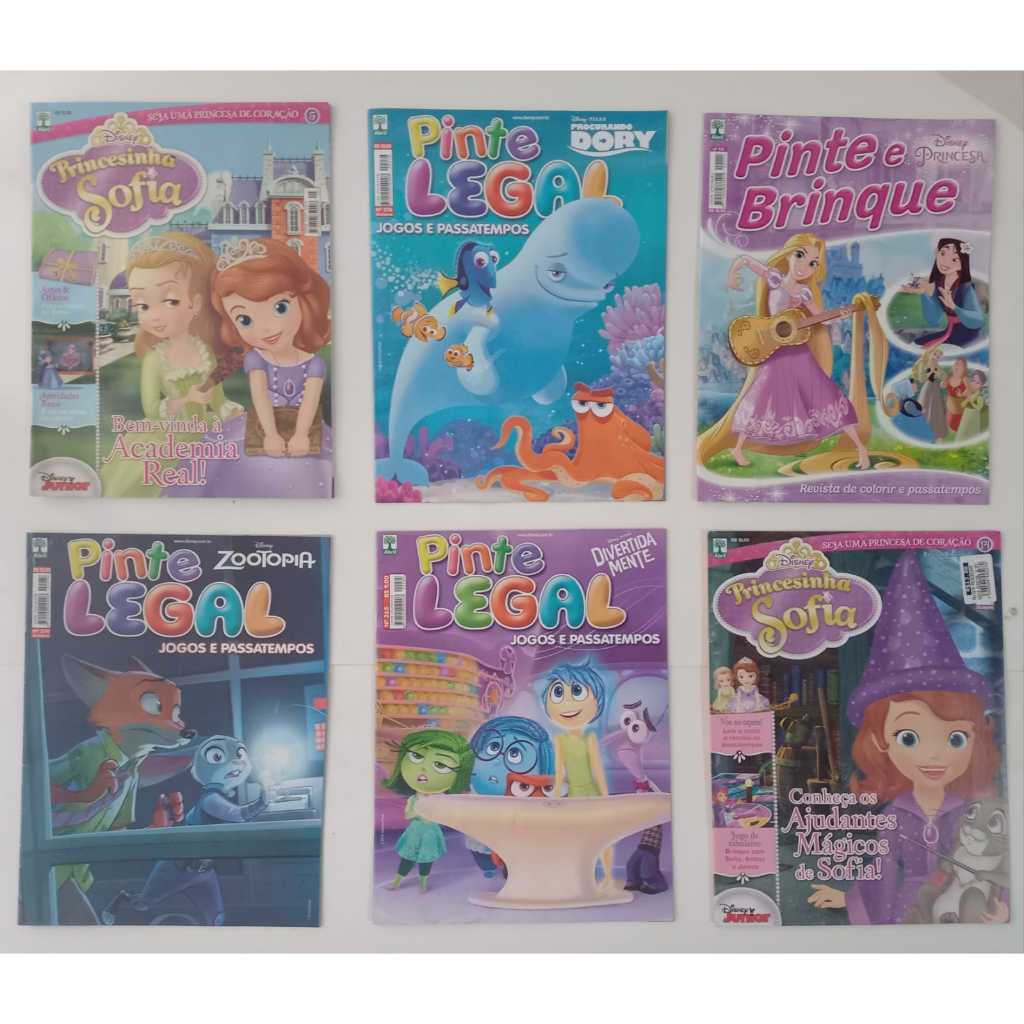 Kit 6 Revistas INFANTIL Disney Colorir, Atividades e Passamtepos Princesas, Princesinha Sofia, Procurando Dory, Pinte e Brinque Pricesas Disney, Pinte Legal Zootopia Jogos e Passatempos