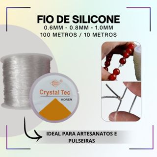 Fio de Silicone Elástico P/ Pulseiras e Artesanatos (0.6mm - 0.8mm - 1.0mm) | 10 ou 100 Metros Cristal Tec Transparente em Oferta na Shopee