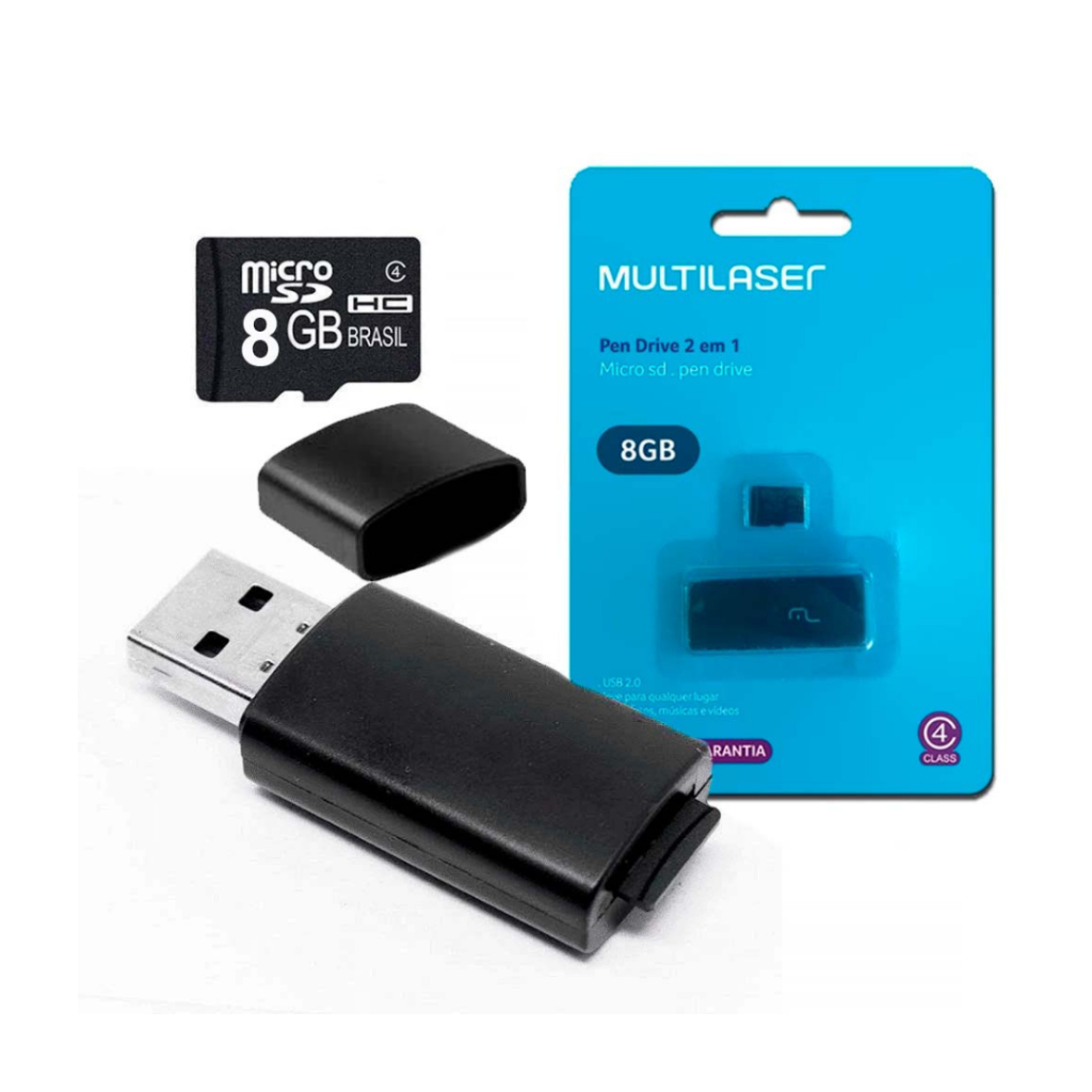 Cartão de Memória + Pen drive 8GB   - 2 em 1 Leitor USB  -   Multilaser MC161