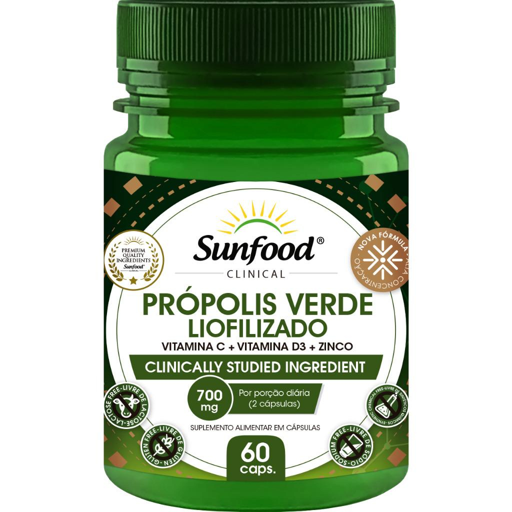 Própolis Verde Liofilizado + Vitamina C + Vitamina D3 + Zinco 700 mg 60 Cápsulas Sunfood