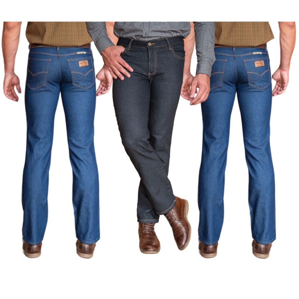 Kit com 3 Calças Jeans Masculina Básica Trabalho Serviço Reta Algodão 916