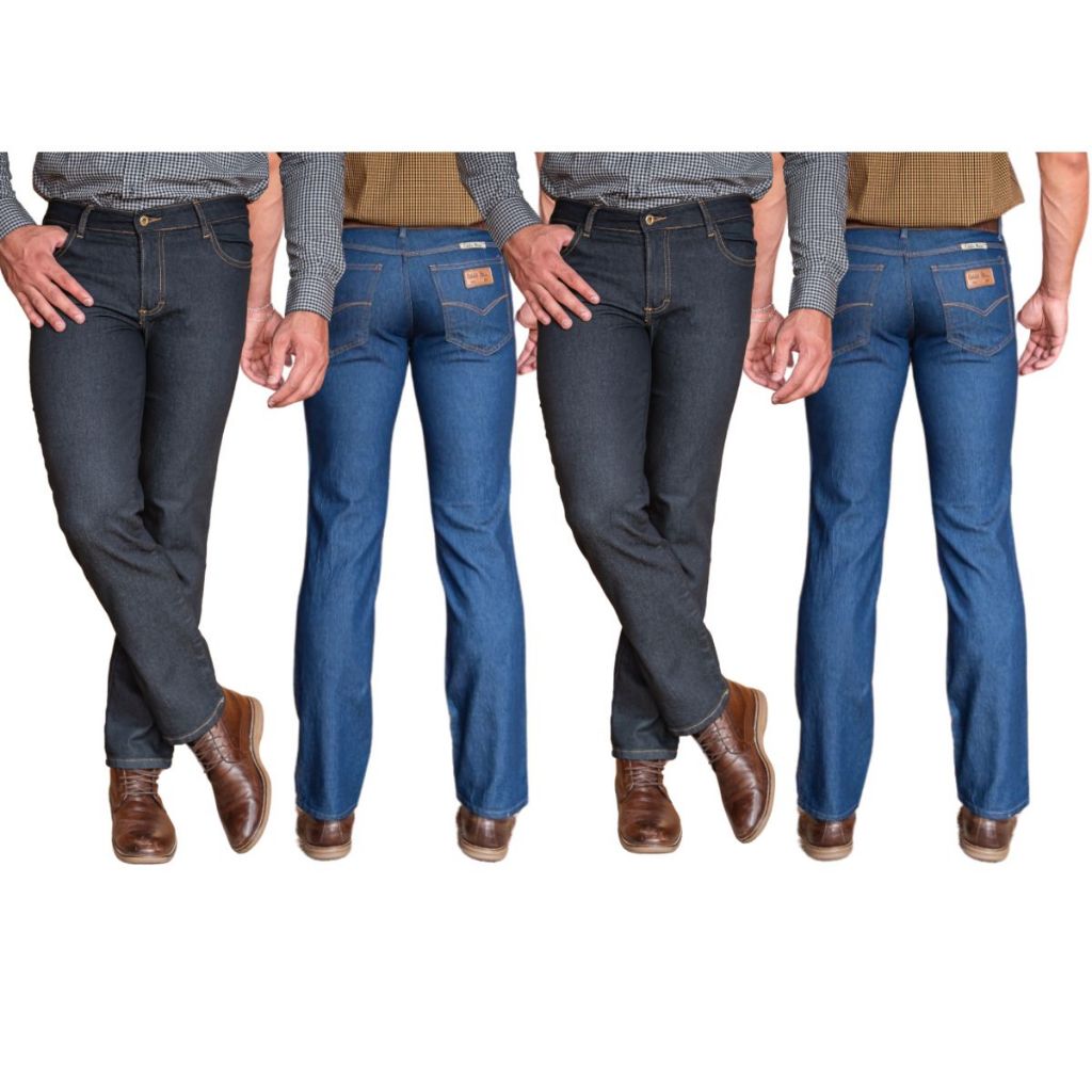 Kit com 4 Calças Jeans Masculina Básica Trabalho Serviço Reta Algodão 916