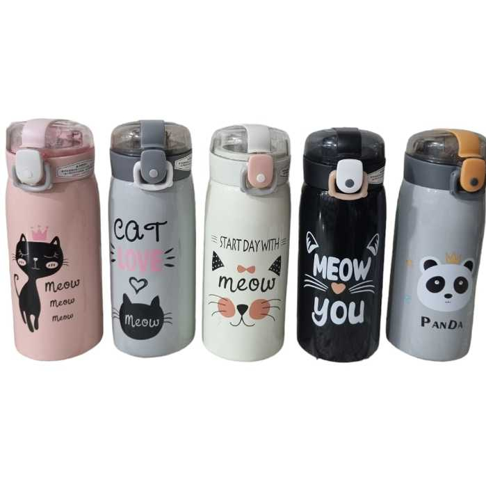 Garrafa Térmica Gato Meow E panda Fofo Infantil Gatinho 350ML