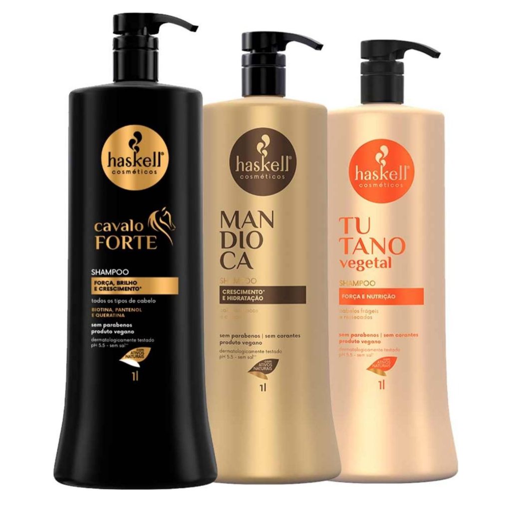 Haskell Kit 3 Shampoos Tutano Mandioca E Cavalo Forte 1l
