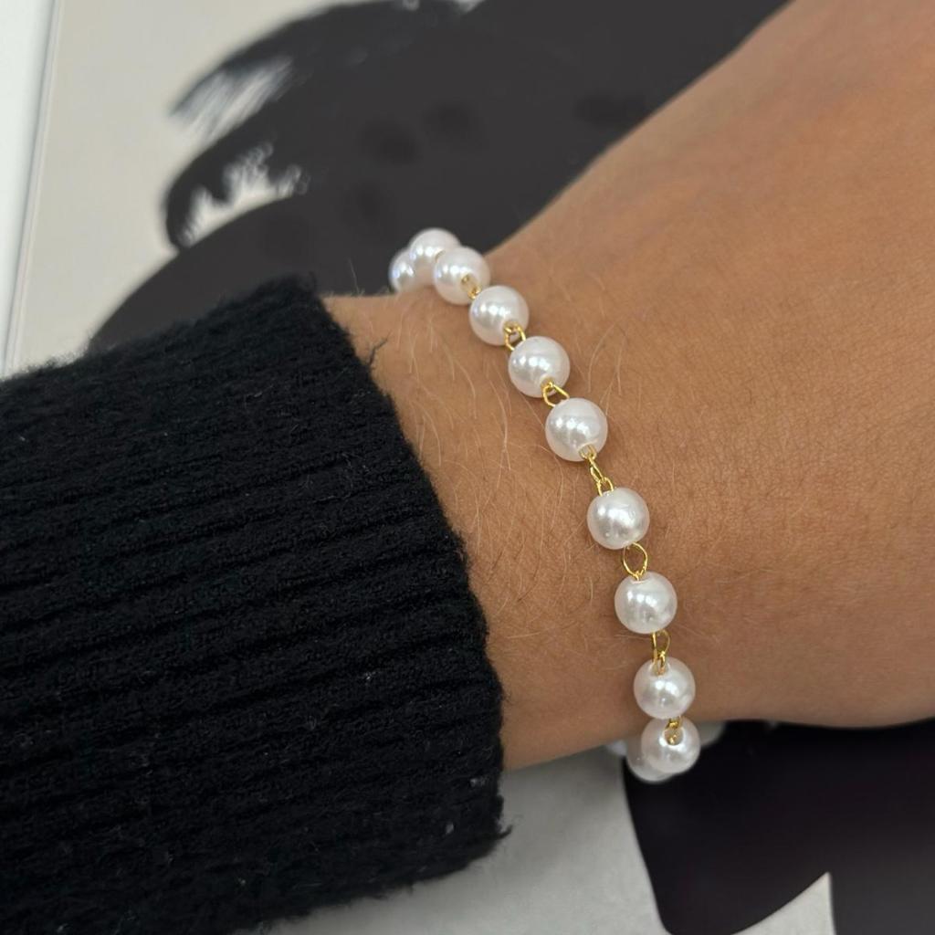 Pulseira feminina Bolinha Pérola Banhado a Ouro 18k
