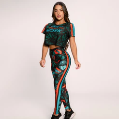 Conjunto Fitness Suplex Estampado Academia Feminino Cropped E Calça Abstrato