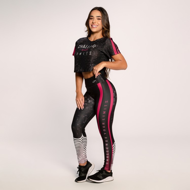 Conjunto Fitness Suplex Estampado Academia Feminino Cropped E Calça Challenge