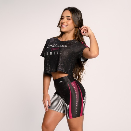 Conjunto Fitness Suplex Estampado Academia Feminino Cropped E Short Challenge Lot Fitness em Oferta na Shopee