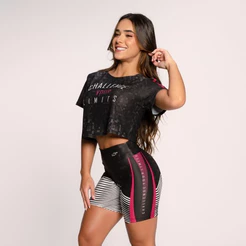 Conjunto Fitness Suplex Estampado Academia Feminino Cropped E Short Challenge Lot Fitness