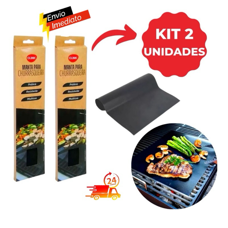 kit 02 Manta Churrasqueira Teflon Multiuso Antiaderente para Churrasco e Grill