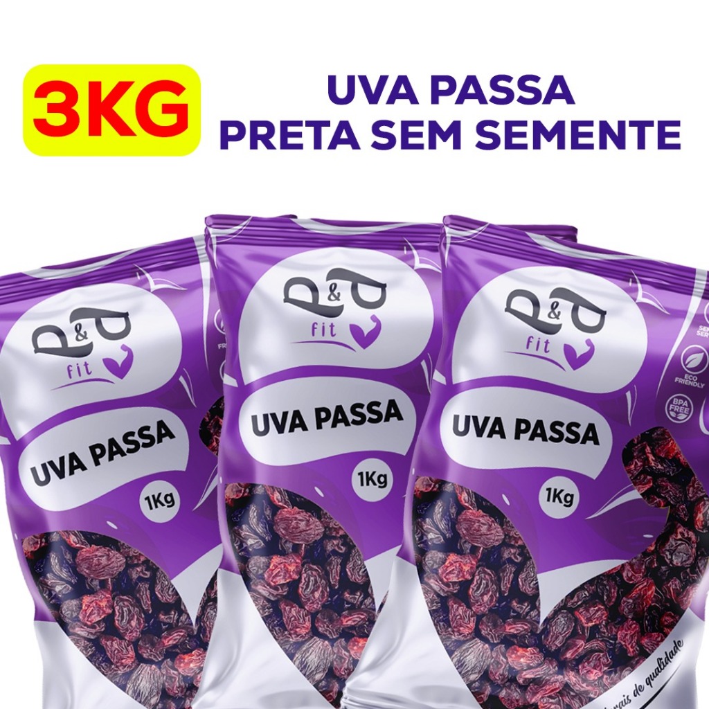 Uva Passa 3Kg Preta Sem Semente - P&P