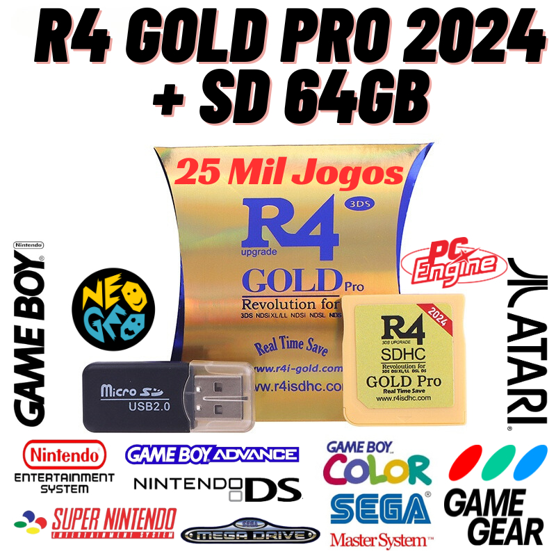 Cartão Cartucho R4 Gold Pro 2026 Sd 64gb 25000 Ds 2ds 3ds