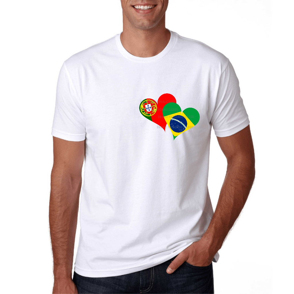 Camiseta Brasil Portugal dois amores família brasileira família Portuguesa