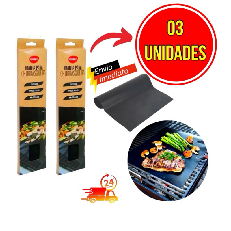 Kit 03 Mantas Churrasqueira Teflon Multiuso Antiaderente para Churrasco e Grill