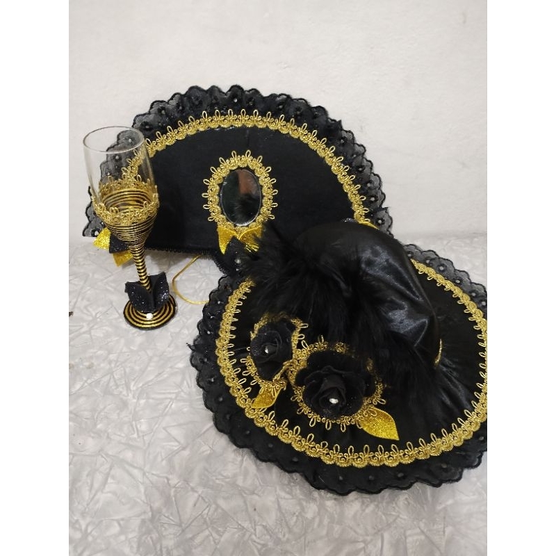 kit chapéu leque e Taça Pomba gira umbanda e candomblé.