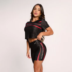 Conjunto Fitness Suplex Estampado Academia Feminino Cropped E Short Change