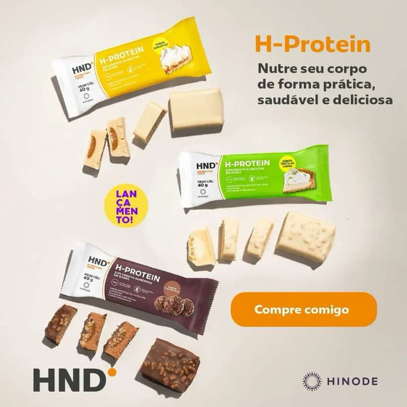 Barra de proteína H Protein Hinode 40g Sabor Chocrocante, Banoffee e Torta de Limão