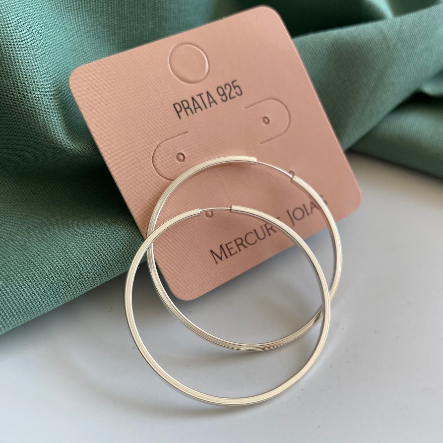 Brinco Feminino Argola Média Encaixe Face Quadrada Prata 925 - Prata de Lei Maciça Bali Envelhecida Delicada Adulto Adolescente Jovem Masculino Unissex Menina Prateada Prateado Joia Joias Prata Fina Presente