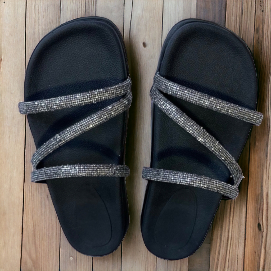 Sandália Papete Birken Feminina Glitter Rasteirinha Chinelo Confortável Macia Anatomica AntiDerrapante