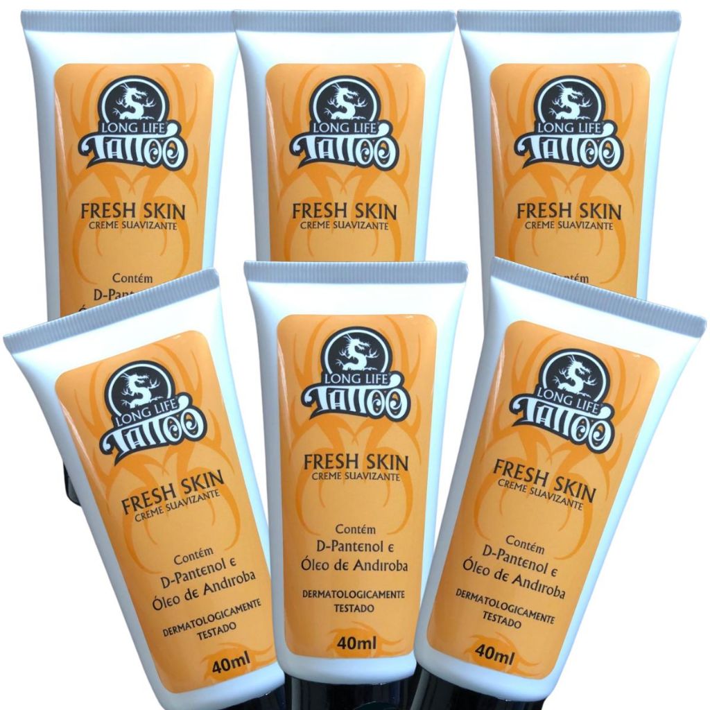 Creme cicatrizante para Tatuagem Fresh Skin 40 ml (kit 6 unds) Tattoo Long Life preserva as cores