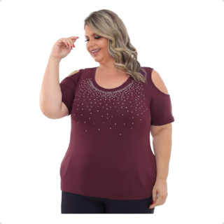 BLUSA PLUS SIZE COM OMBRO ABERTO E CHUVA EM STRASS
