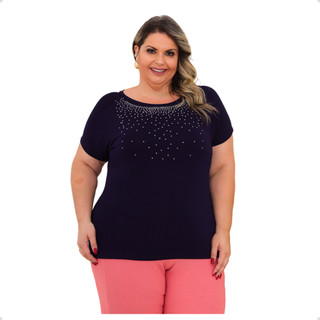 Blusa Plus Size Com Detalhe De Chuva Em Strass Elegante Confortável Dia a Dia