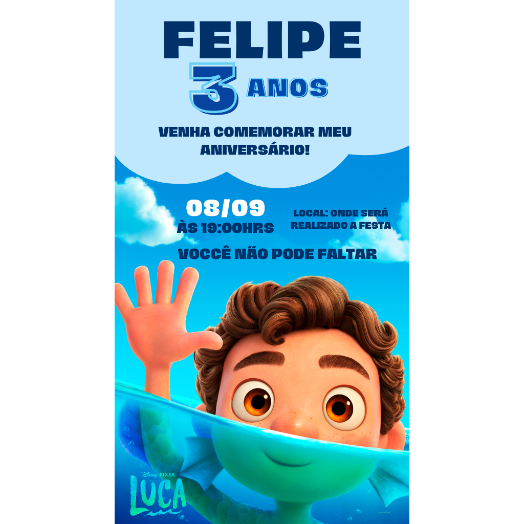 KIT Convite de Aniversário IMPRESSO - Luca Disney