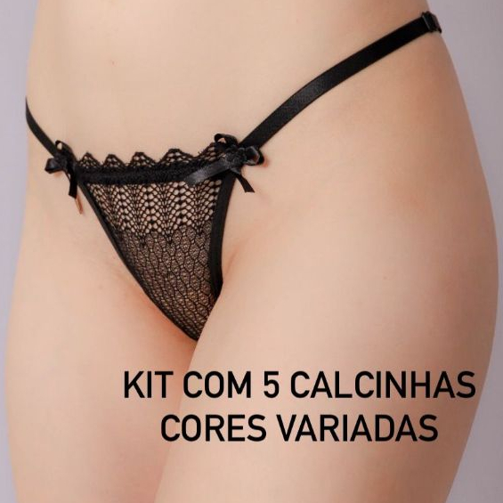 Kit 5 Calcinhas Tanga Rendada Fio Dental Feminino Coloridas renda em Oferta na Shopee