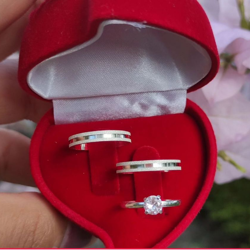 Alianças de Namoro Prata 950 3mm diamantada com Anel compromisso