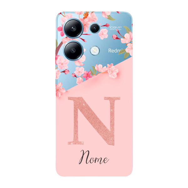 Capinha para Xiaomi RedMi Note 13 4G Anti Impacto Personalizada - Delicate Flowers Rosa com nome e inicial em Oferta na Shopee