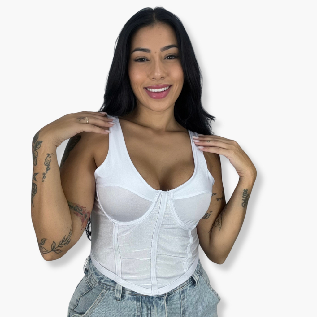 Cropped Feminino sem Bojo com Aro Regata Blusa Sem Manga Blogueira Amarraçao Costas