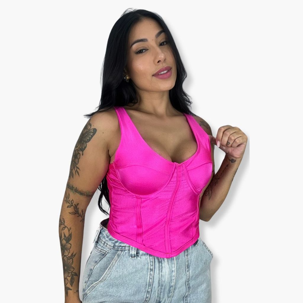 Regata Blusa Cropped sem Bojo com Aro Feminino Sem Manga Blogueira Amarraçao Costas
