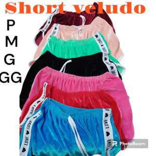 Short feminino veludo com faixa love shortinho feminino curtinho