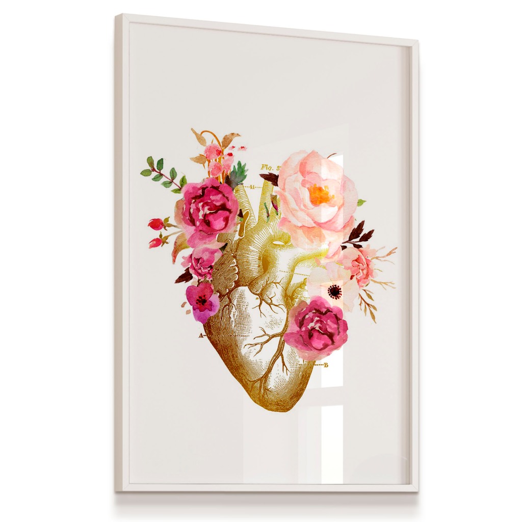 Quadro Decorativo Coração Rosas Flores Corpo Humano 43x63cm