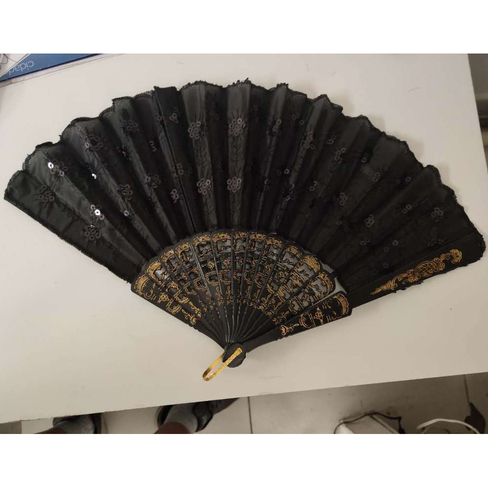 Ventilador dobrável Leques de mão cor sortidas bordados com lantejoulas Leque dobrável estilo chinês