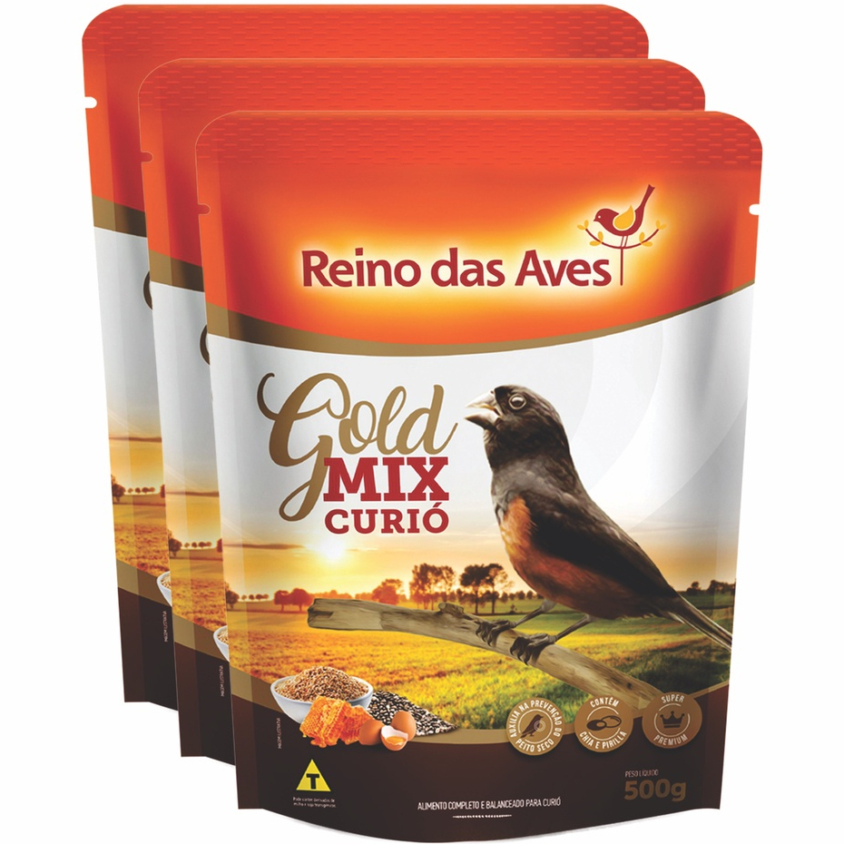 KIT COM 3UN CURIÓ GOLD MIX 500G - REINO DAS AVES