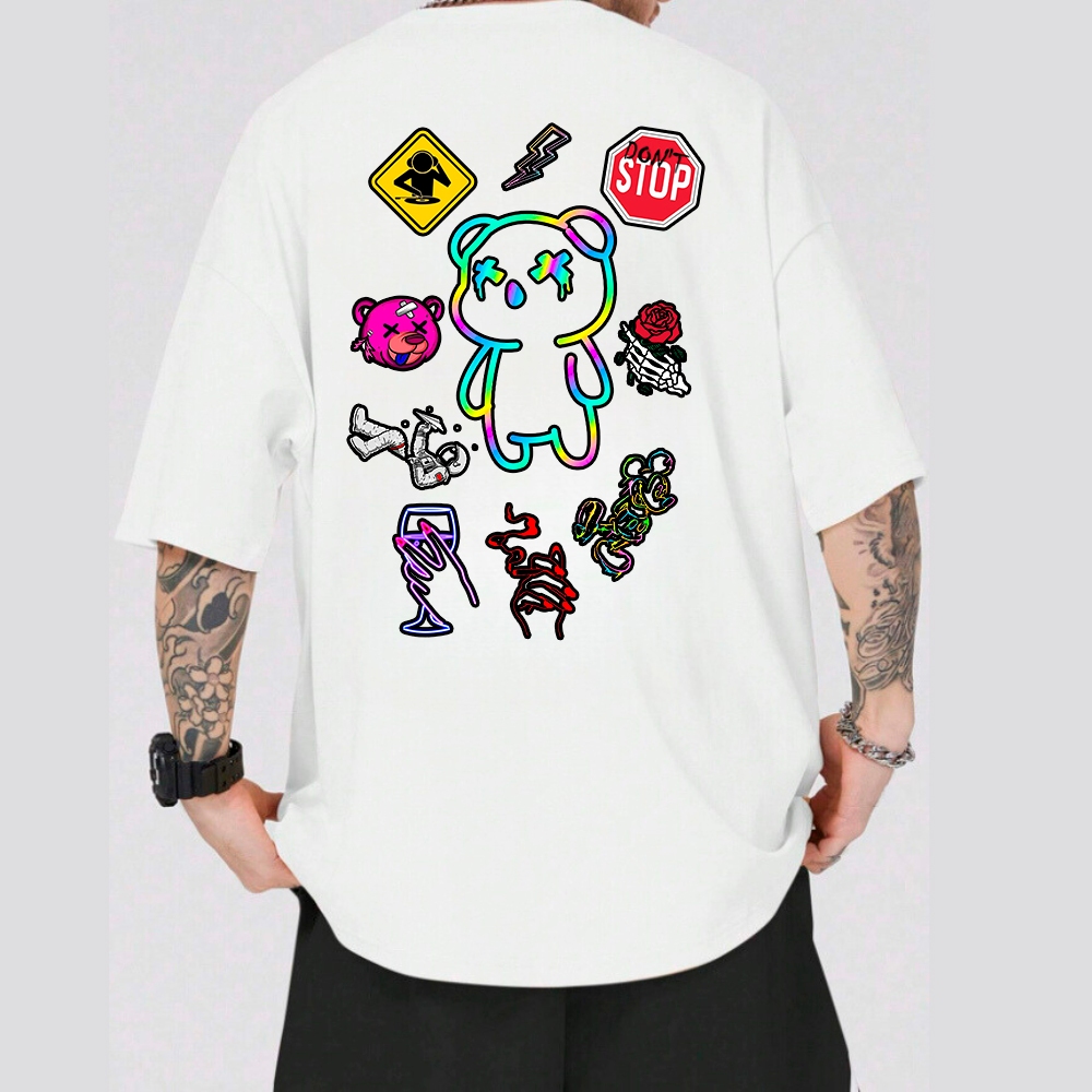Camiseta Oversized Camisa Estilosa Confortavel Estampada Urso Colorido Moda Streetwear Premium