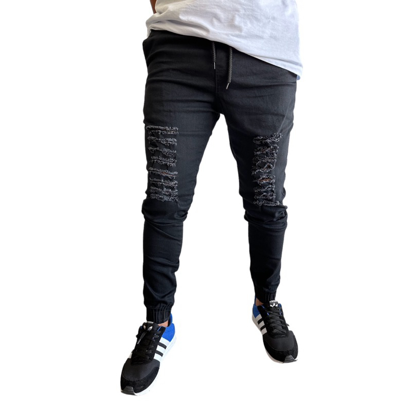 Calça Jeans masculina preta rasgada Jogger Masculina Em Sarja Slim Fit C/ Lycra