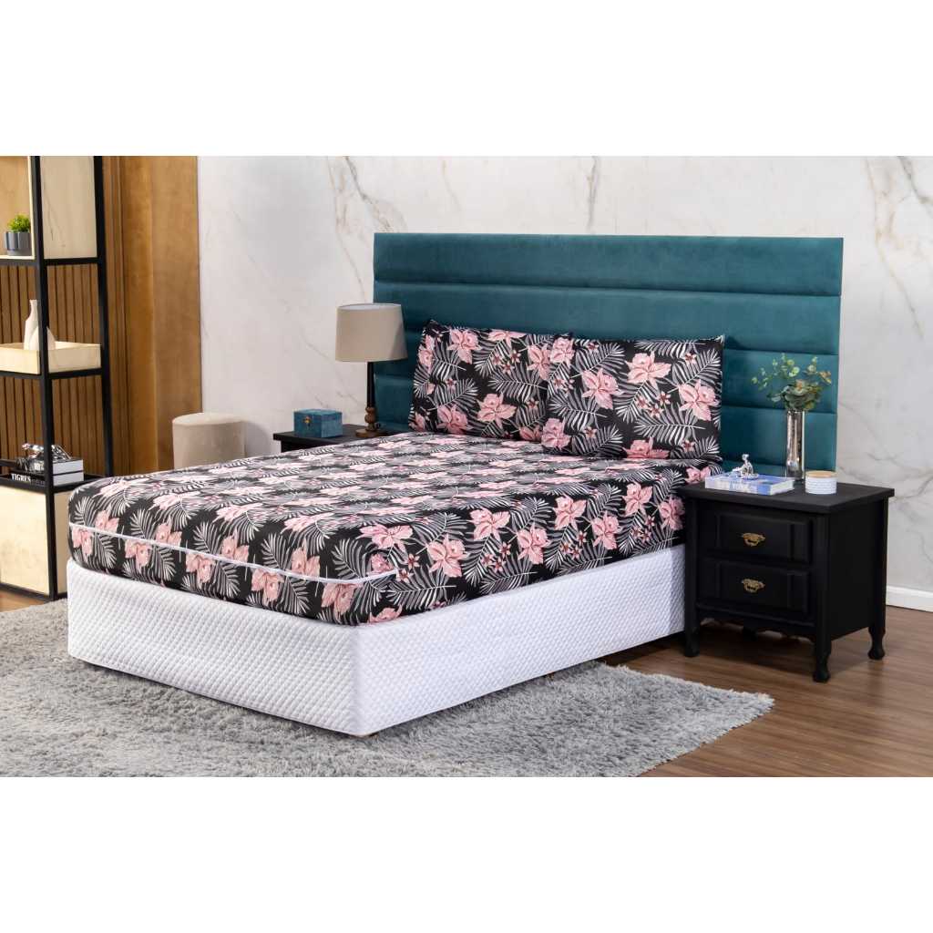 Kit Capa Colchão para Cama de Solteiro +1 Capas de Travesseiro Almofada Fronha 50x70cm em Malha Gel