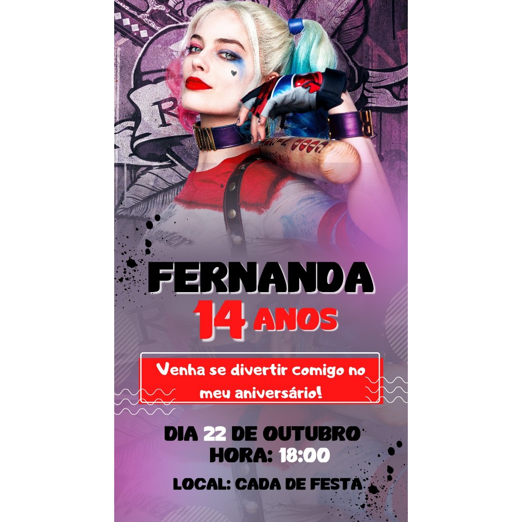 KIT Convite de Aniversário IMPRESSO Arlequina
