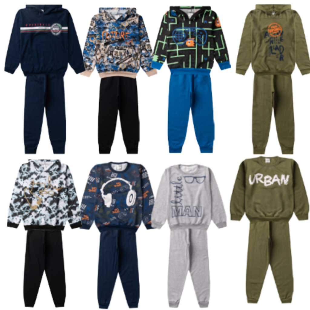 Kit Sortido 6 Peças de Roupas Masculino Infantil Inverno 3-blusas-casacos 3 calças de 1 ao 14 Promoção Kit 3 Conjuntos